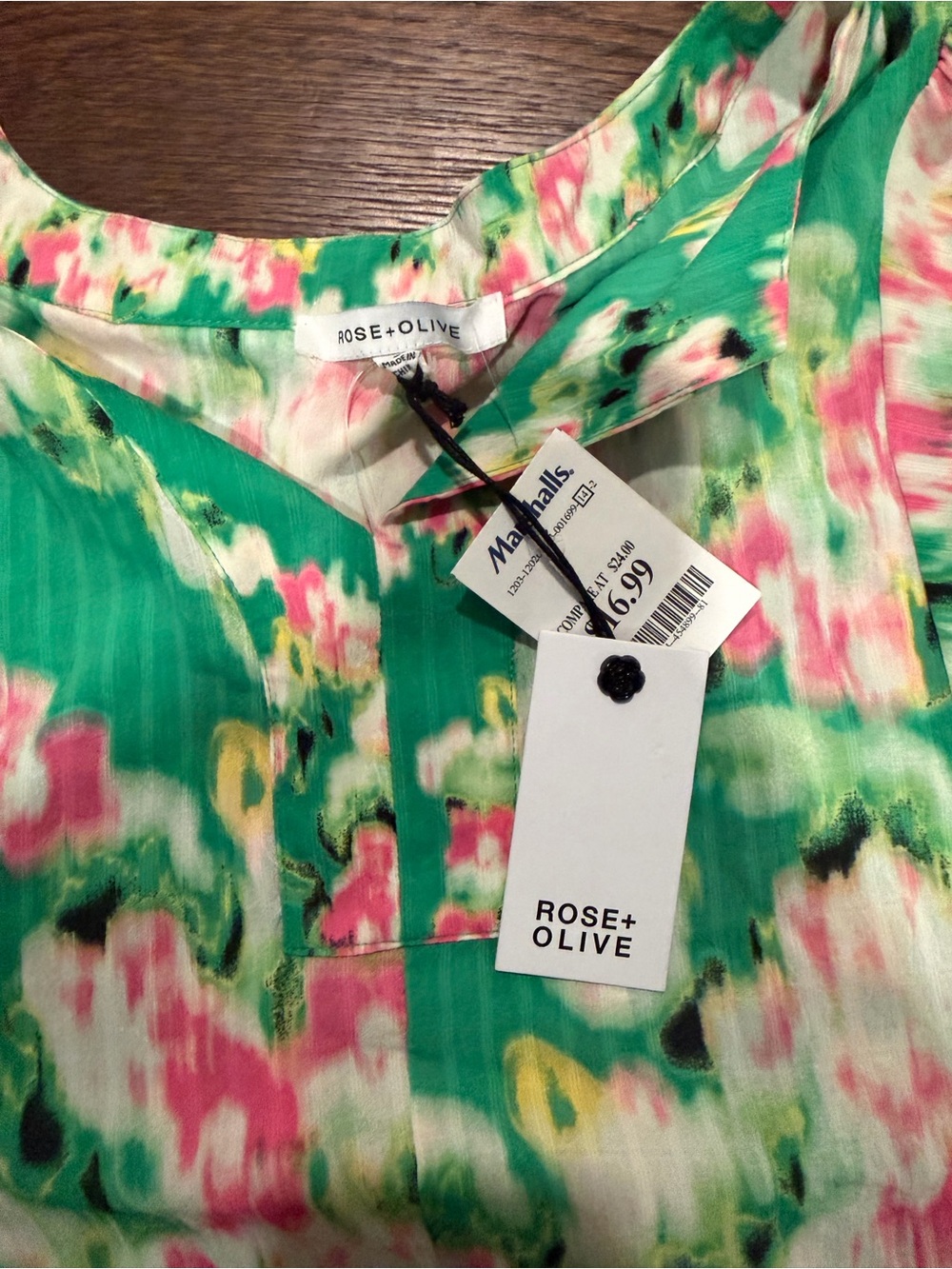 Rose & Olive Green and Pink Floral Print Blouse
